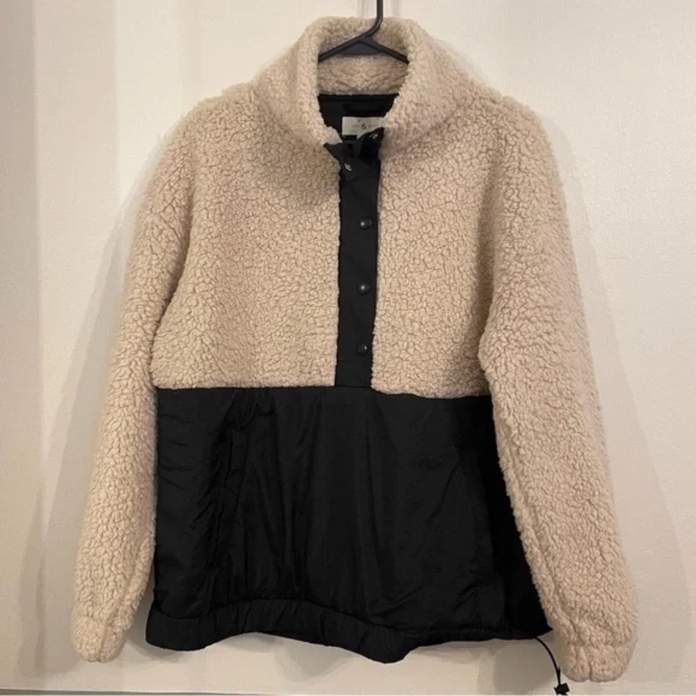 LOFT Black and Tan Teddy Quarter Button Jacket